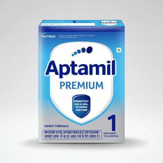 Aptamil Premium 1 Infant Formula from birth to 6 months, in a blue and white packaging, 400gm.