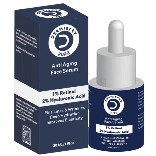 Dermistry Pure 1% Retinol 2% Hyaluronic Acid Anti Aging Moisturizer Face Serum Fine Lines & Wrinkles, 30ml