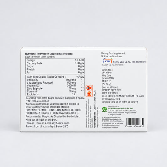 C-MUS Lite - Advance L-Glutathione Reduced & Vitamin C Supplement, 10 Tablets