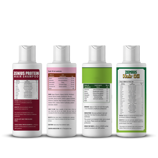 Zenius Beauty Care Kit (Shampoo - 200ml, Body Lotion - 200ml, Hair Oil - 200ml and Aloe Neem Facewash - 200ml)