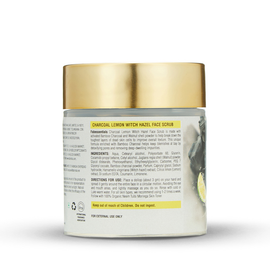 Fabessentials Charcoal Lemon Witch Hazel Face Scrub with Activated Bamboo Charcoal & Walnut Shell Powder, 100gm