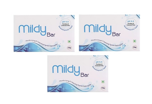 Three boxes of Mildy Bar on a white background