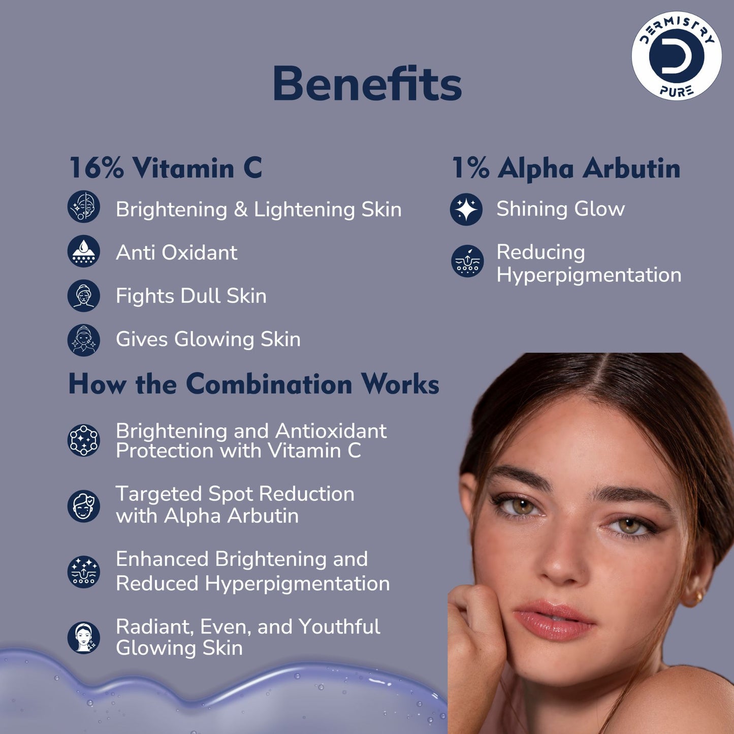 Dermistry Pure 16% Vitamin C 1% Alpha Arbutin Skin Light Bright Glowing Spot Corrector Face Serum, 30ml