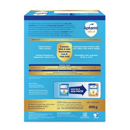 Aptamil Gold Stage 3 Follow Up Formula Refill Pack, 400gm