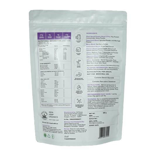 India Hemp Organics Hemp Powder - Chocolate Hazelnut, 500gm