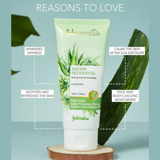 Fabessentials Aloe Vera Face & Body Gel enriched with Neem & Castor Oil, 100gm