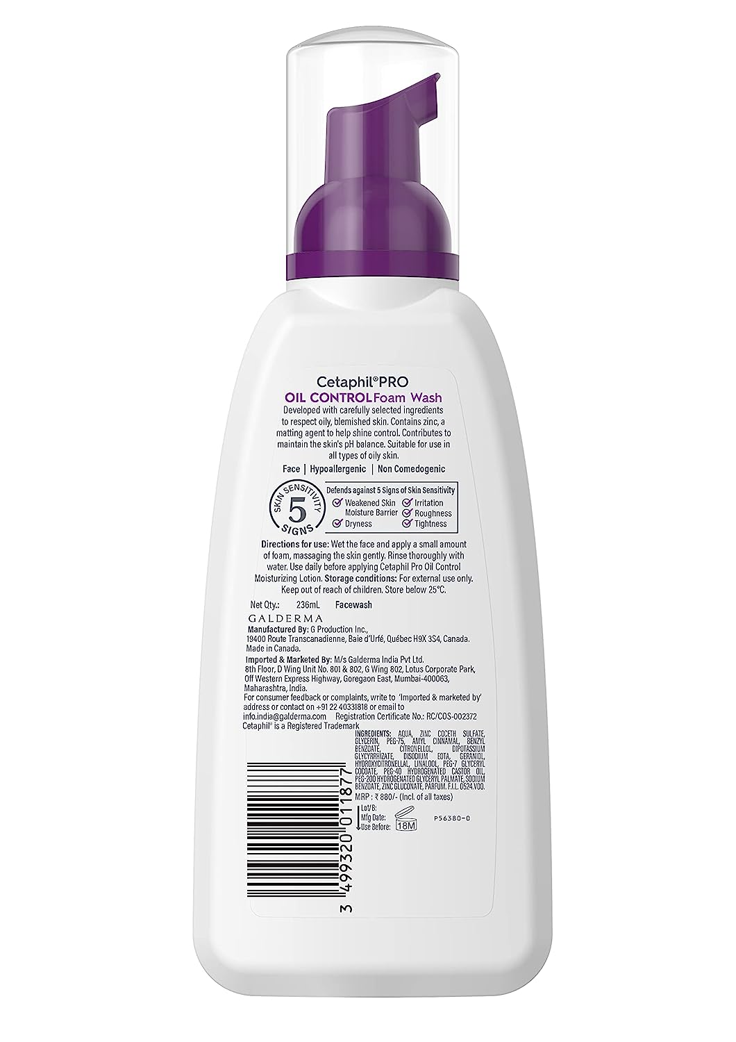 Cetaphil Pro Oil Control Foam Wash, 236ml