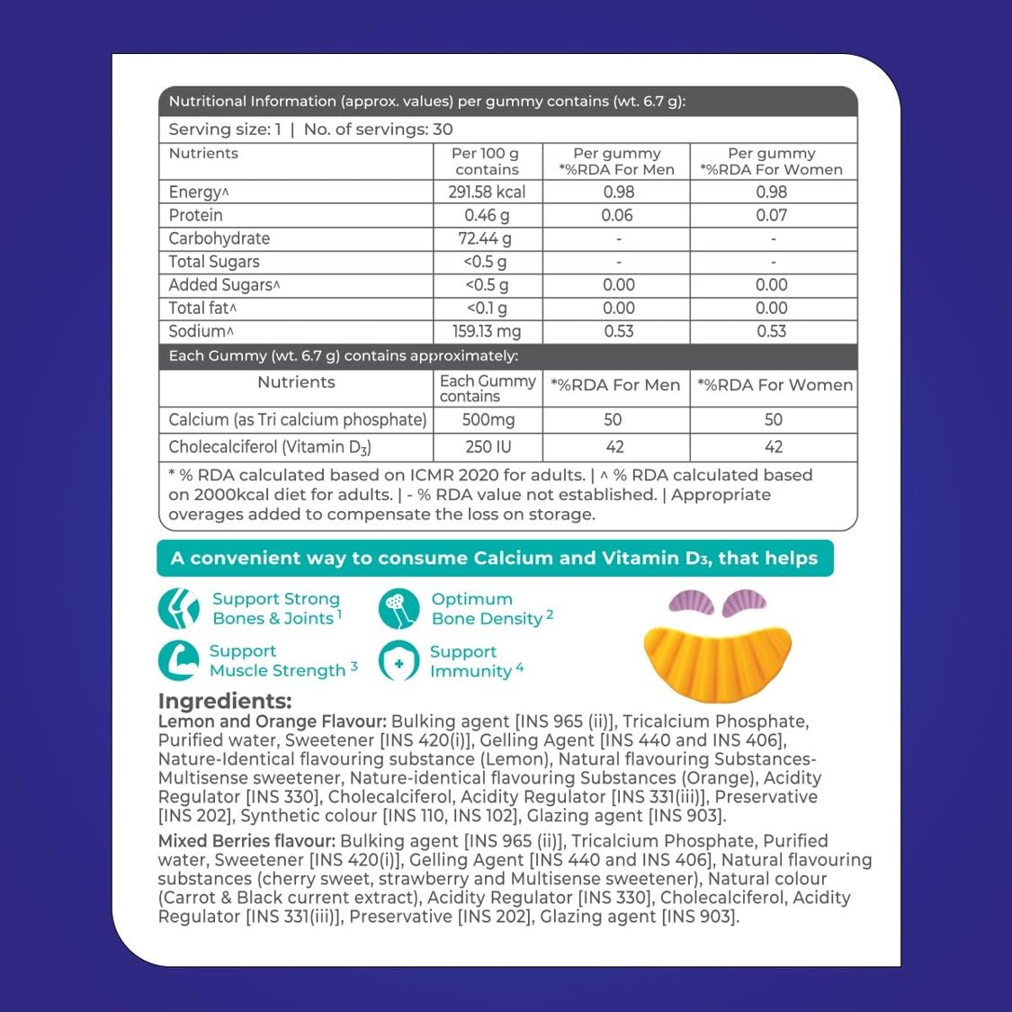 Shelcal Pro Sugar Free Gummies, 30 Gummies