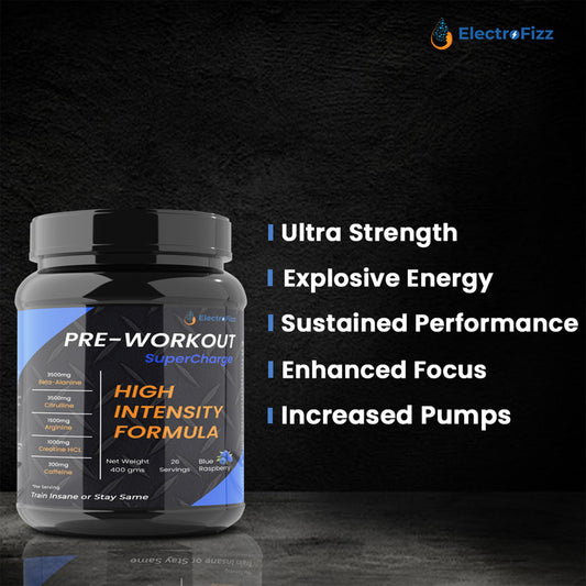 ElectroFizz Pre-Workout SuperCharge Blue Raspberry Flavour, 400gm