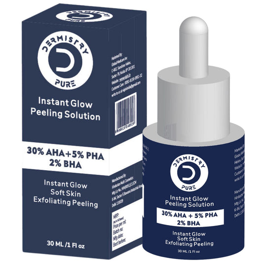 Dermistry Pure 30% AHA 5% PHA 2% BHA Peeling Exfoliating Solution Instant Bright Glow Fairness Serum, 30ml