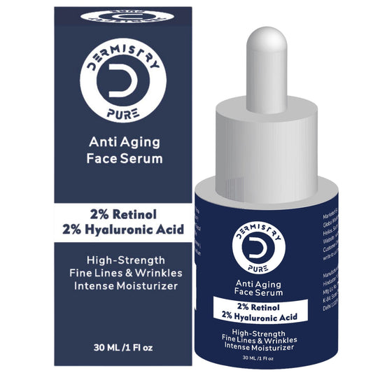 Dermistry Pure 2% Retinol 2% Hyaluronic Acid Anti Aging Moisturizer Fine Lines Wrinkles Face Serum, 30ml