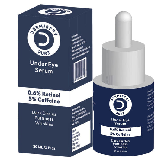 Dermistry Pure 0.6% Retinol 5% Caffeine Under Eye Serum Puffiness Fine Line Wrinkles Puffy Dark Eyes, 30ml