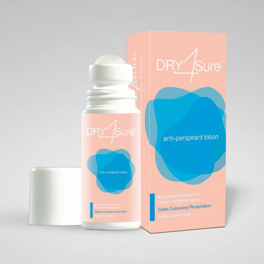 DRY4Sure anti-perspirant lotion bottle and packaging on a white background