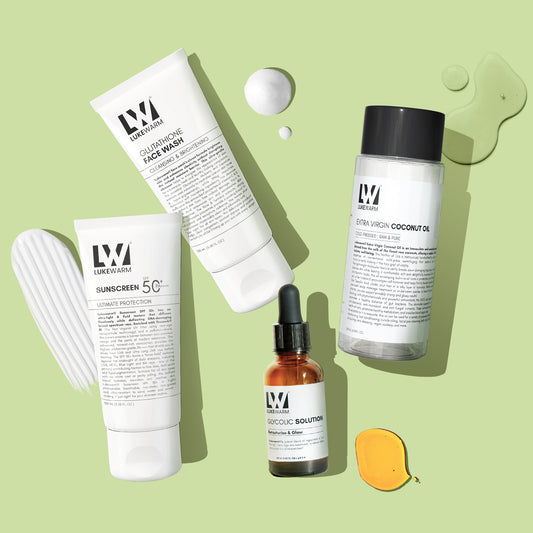 Lukewarm Face Wash, Sunscreen, Extra Virgin Coconut Oil & Glycolic Solution : Your Complete Skin Care Pack for the Lit-from-Within Radiant Skin