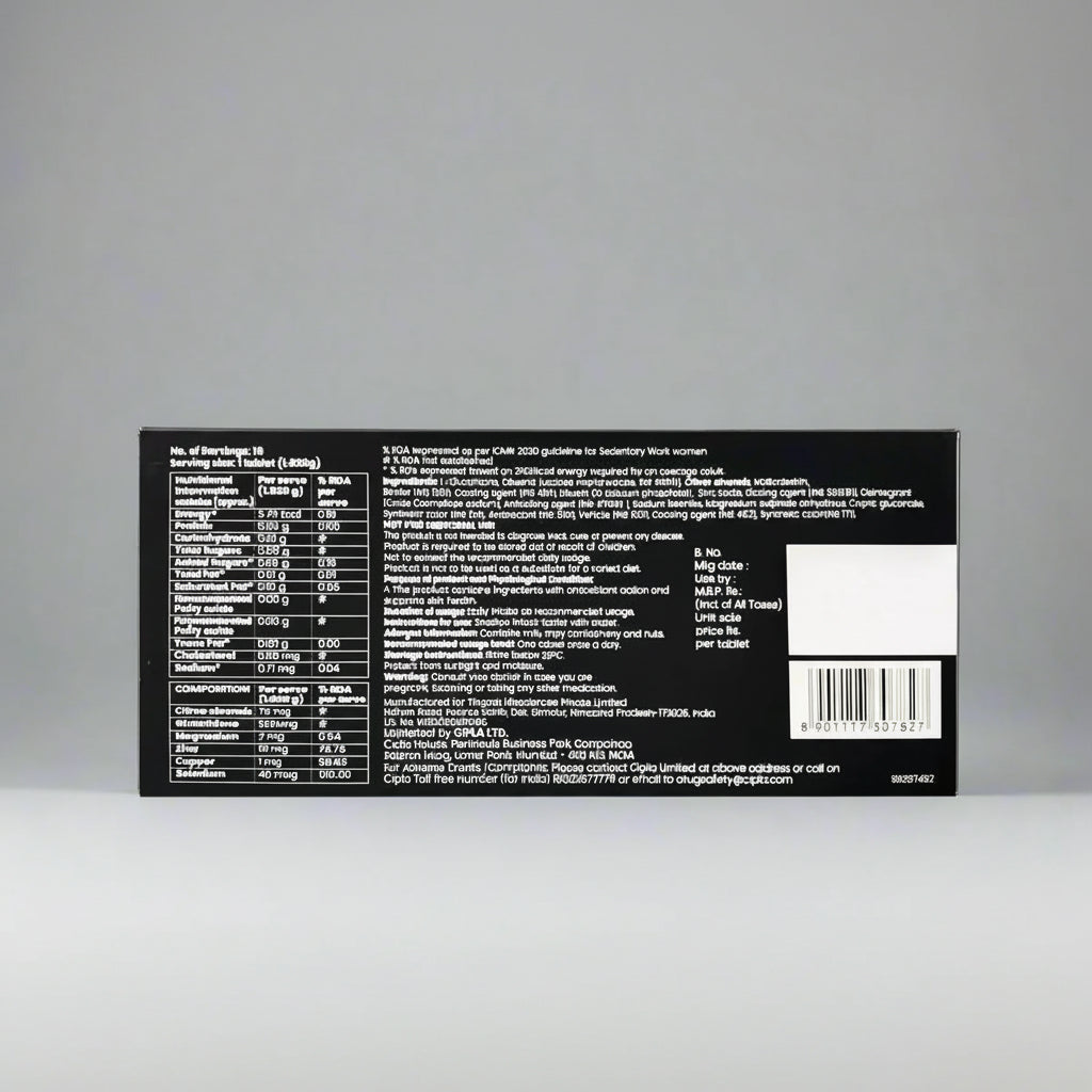 Nutritional label on a product packaging with a gray background