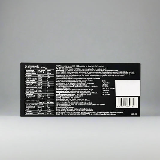 Nutritional label on a product packaging with a gray background