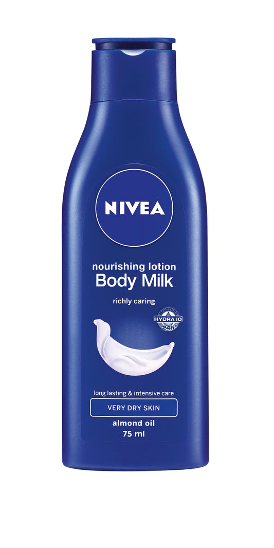Nivea body milk bottle on a white background