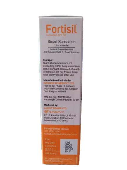 Fortisil Sunscreen SPF50+, PA+++, 50gm