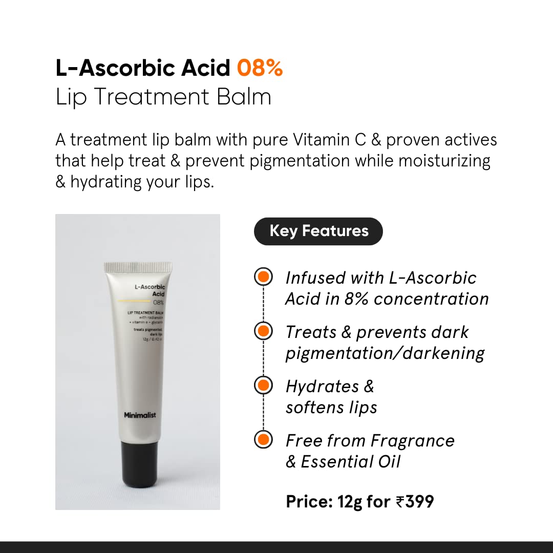 Minimalist L-Ascorbic Acid 8% Lip Treatment Balm for Pigmented Dark Lips, 12gm