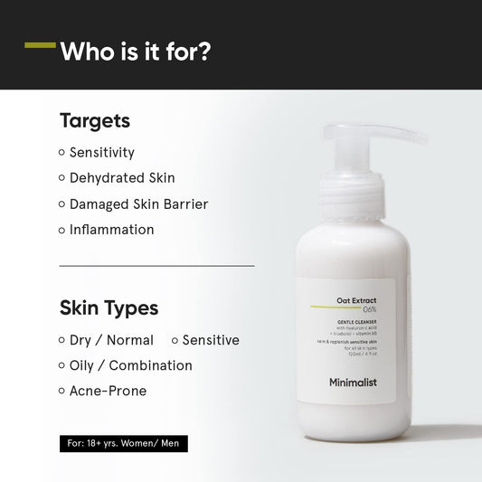 Minimalist Oat Extract 06% Gentle Cleanser - Calm & Replenish Sensitive Skin, 120ml