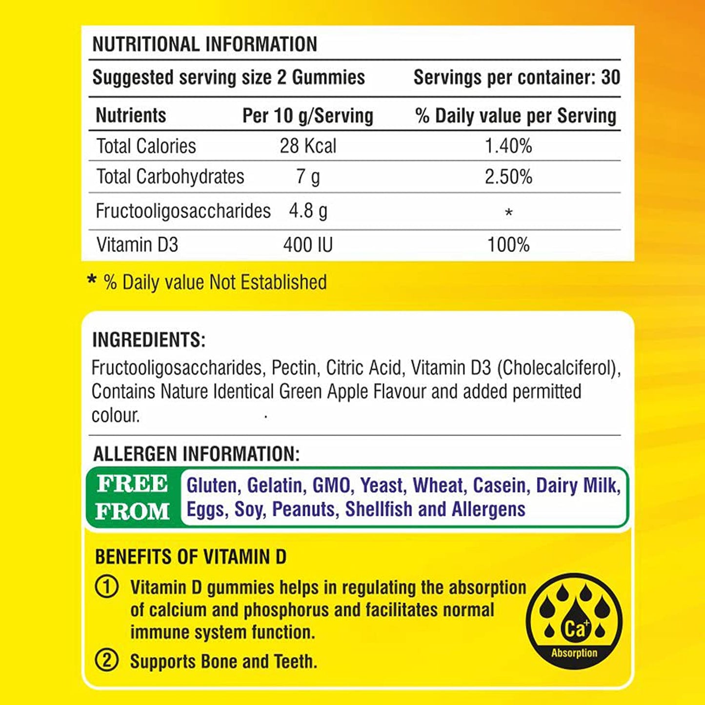 Sirus Vitamin D Sugar Free Green Apple Flavour, 60 Gummies