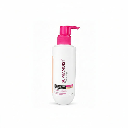 A white bottle of Siramoist Cleanse Cleansing Milk with a bright pink pump dispenser, shown against a plain white background.