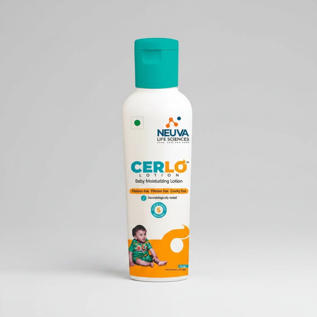 Cerlo baby moisturizing lotion bottle with Neuv branding on a white background