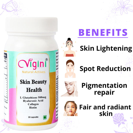 Vigini Glutathione 500mg Skin Whitening Fairness Glowing Capsule, 30 Capsules