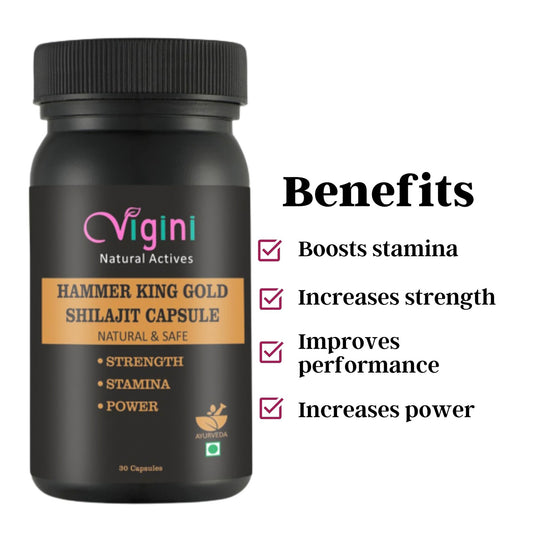 Vigini Shilajit Gold Strength Stamina Testosterone Booster Capsules, 30 Capsules