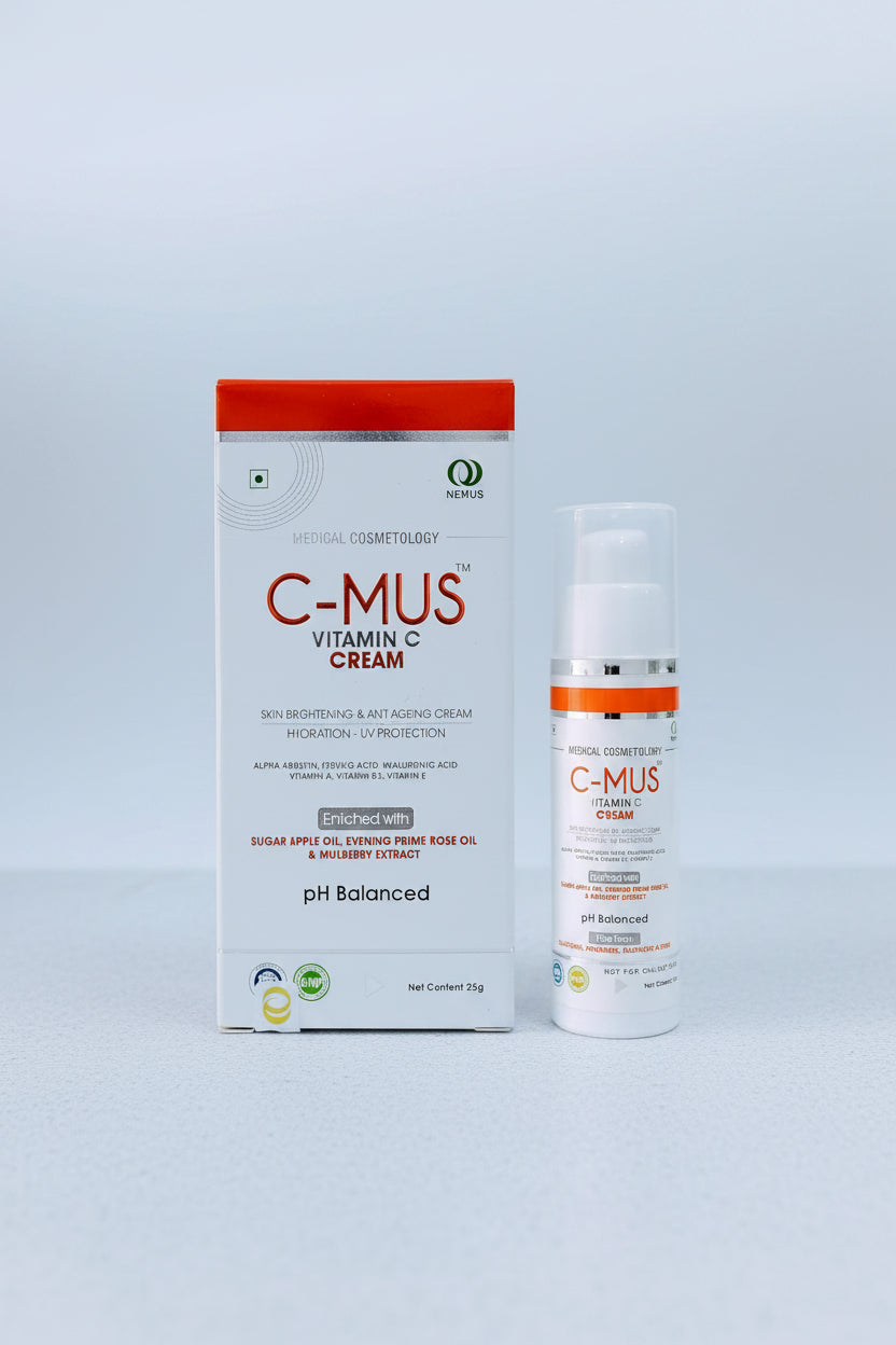C-MUS Vitamin C Cream packaging and bottle on a white background