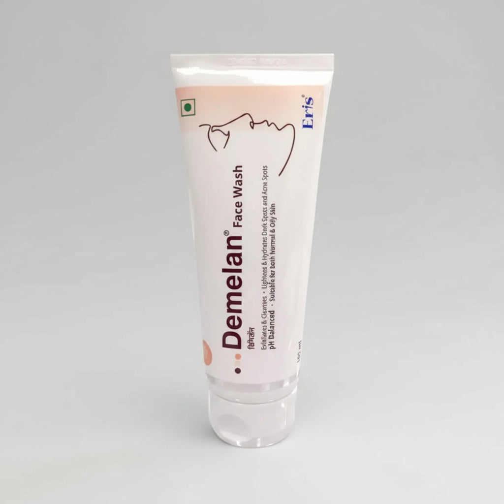 Tube of Demelan Face Wash on a white background
