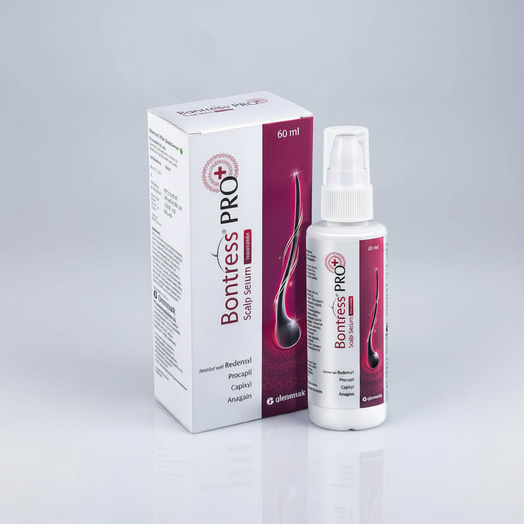 Bontress Pro+ Scalp Serum packaging and bottle, 60ml volume indicated