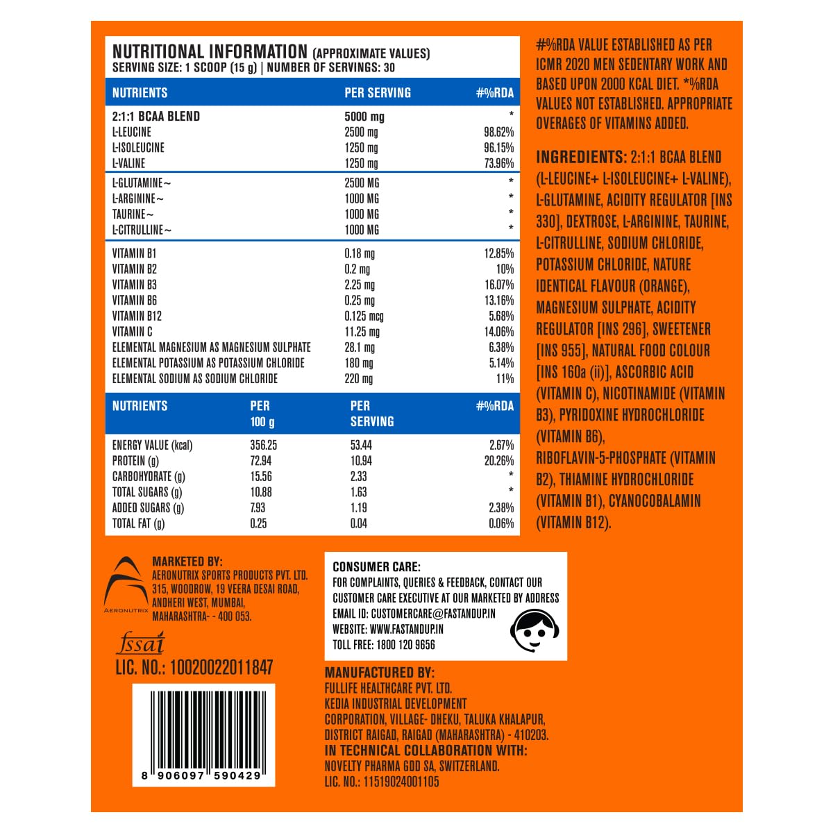 Fast&Up BCAA - Blueberry, 450gm
