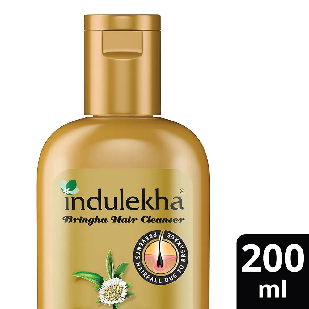 Indulekha Bringha Hair Cleanser bottle with 200 ml label on a white background