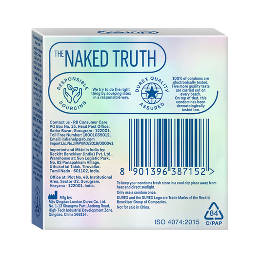 Durex condom packaging with 'The Naked Truth' branding on a white background