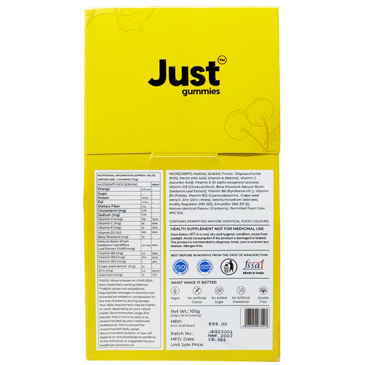 Just Gummies Biotin Cranberry Flavour, 30 Gummies
