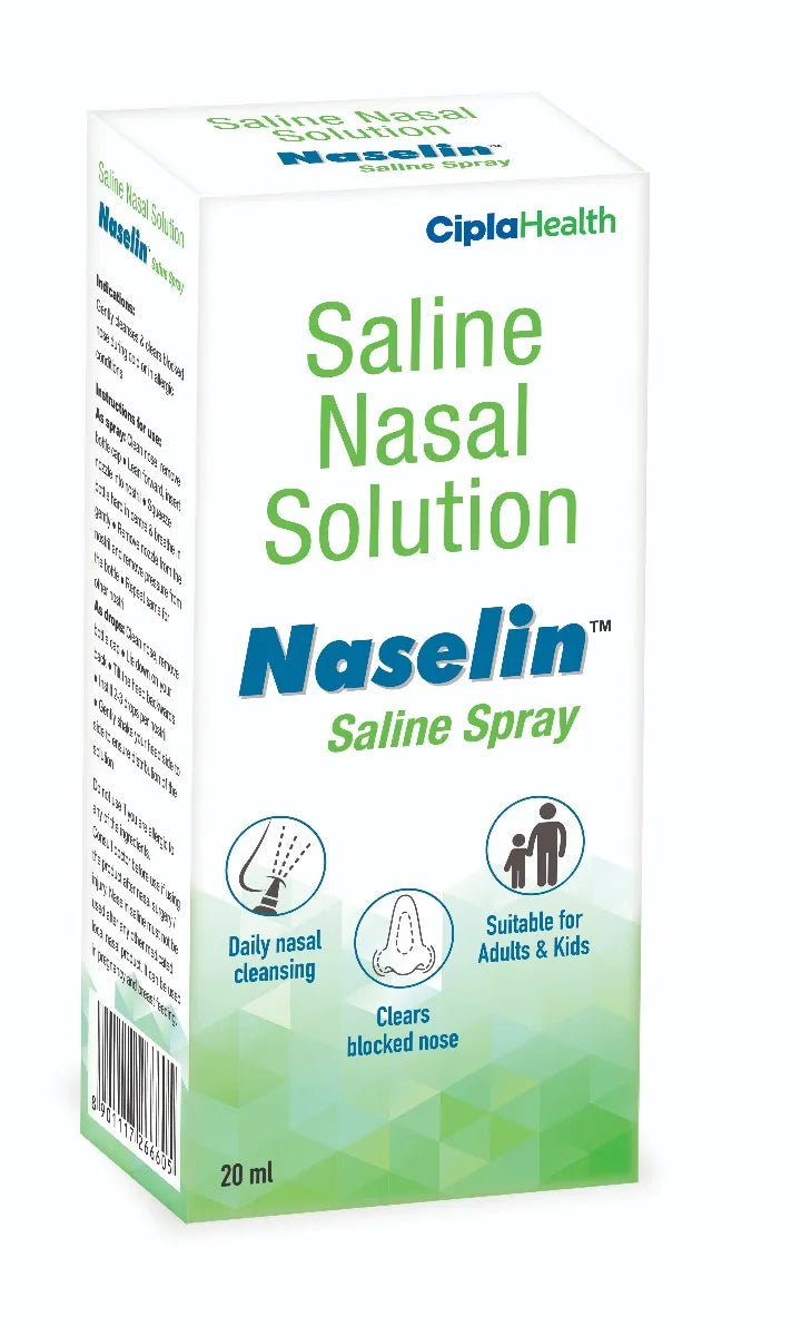 Cipla Health Naselin Saline Nasal Solution packaging on a white background