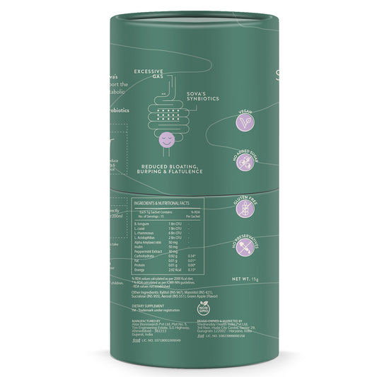 Sova Pop to Debloat Bloating & Gas Relief Green Apple Flavour, 15 Sachets