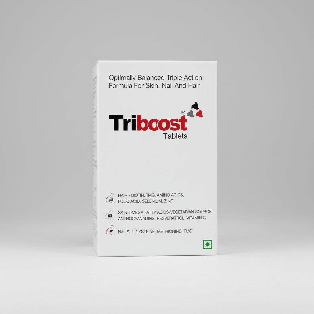 Tribostock tablets packaging with product details on a white background