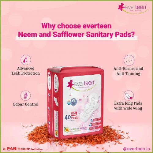 Everteen XXL Sanitary Napkin Pads with Neem and Safflower Cottony-Soft Top Layer, 40 Pieces