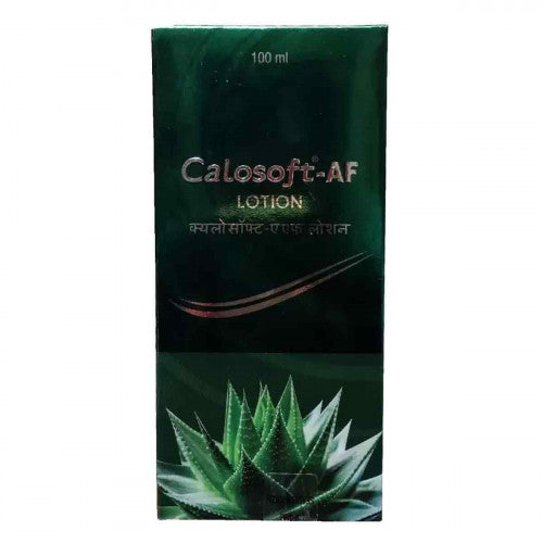 Packaging of Calosoft-AF Lotion, 100ml, with a green and white color scheme and an aloe vera plant on the front.