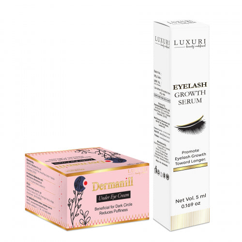 LUXURI Dermanill Under Eye Cream + LUXURI Eyelash Growth Serum Combo Pack, 20ml