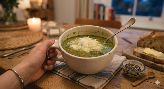 Creamy Spinach and Tomato Soup with Cottage Cheese