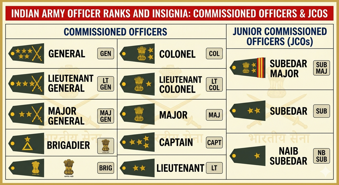 Indian Army Officer Ranks Explained: Complete List, Insignia & Hierarchy (2026 Updated)
