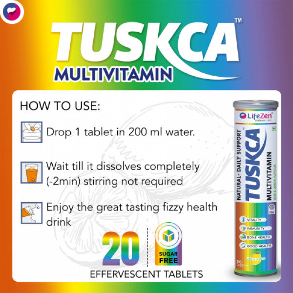 TUSKCA Multivitamin Effervescent Lime & Lemon Flavor, 20 Tablets