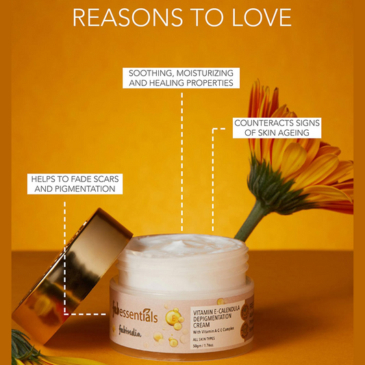 Fabessentials Vitamin E Calendula Depigmentation Cream with Vitamin A-C-E Complex, Kojic Acid & Alpha Arbutin, 50gm