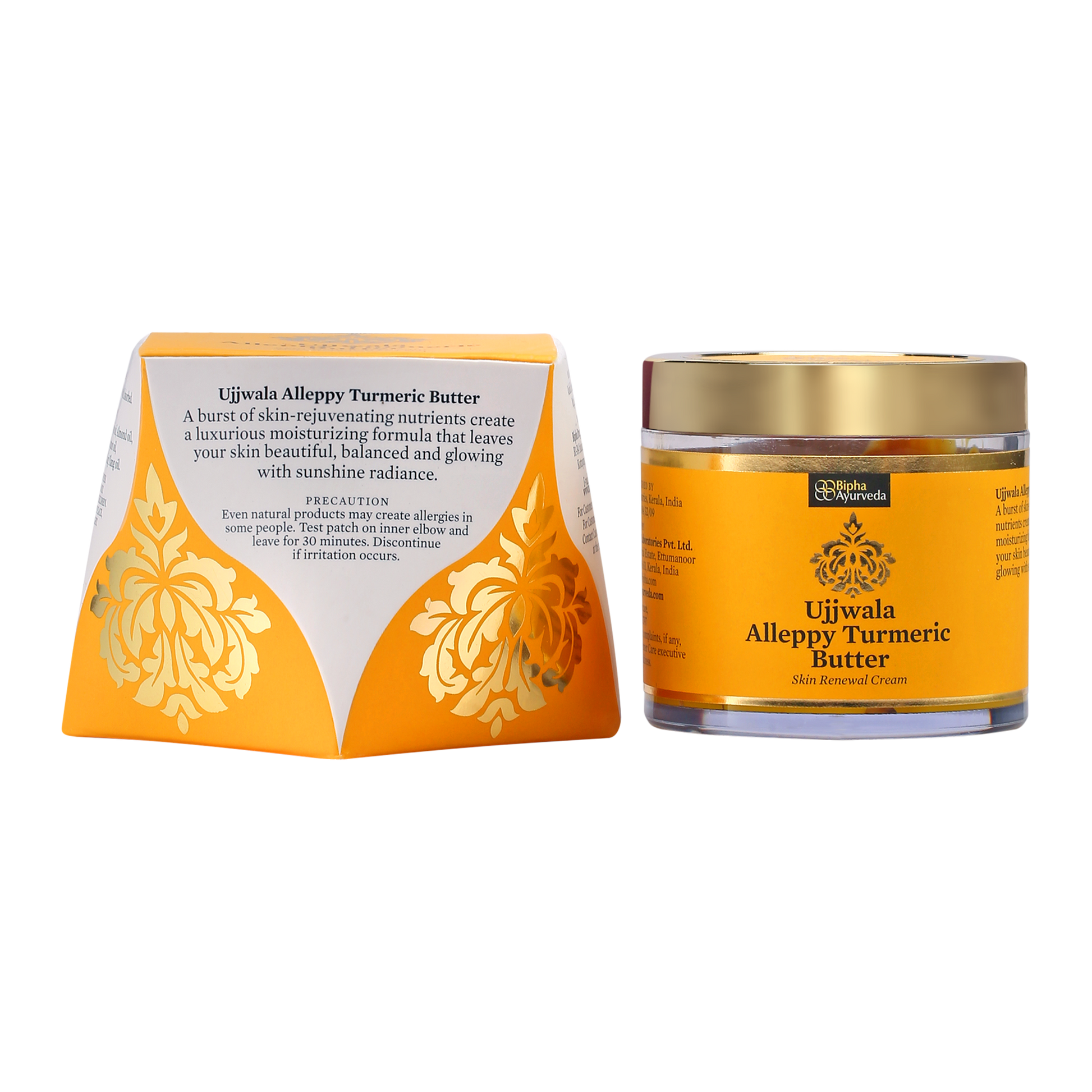 Ujjwala Alleppy Turmeric Butter jar and packaging on a white background