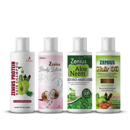 Zenius 美容护理套装（洗发水 - 200 毫升、润肤露 - 200 毫升、发油 - 200 毫升和芦荟印楝洗面奶 - 200 毫升）
