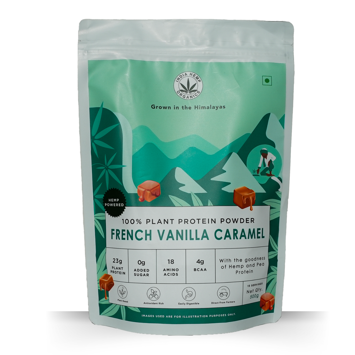 India Hemp Organics Hemp Powder - French Vanilla Caramel, 500gm