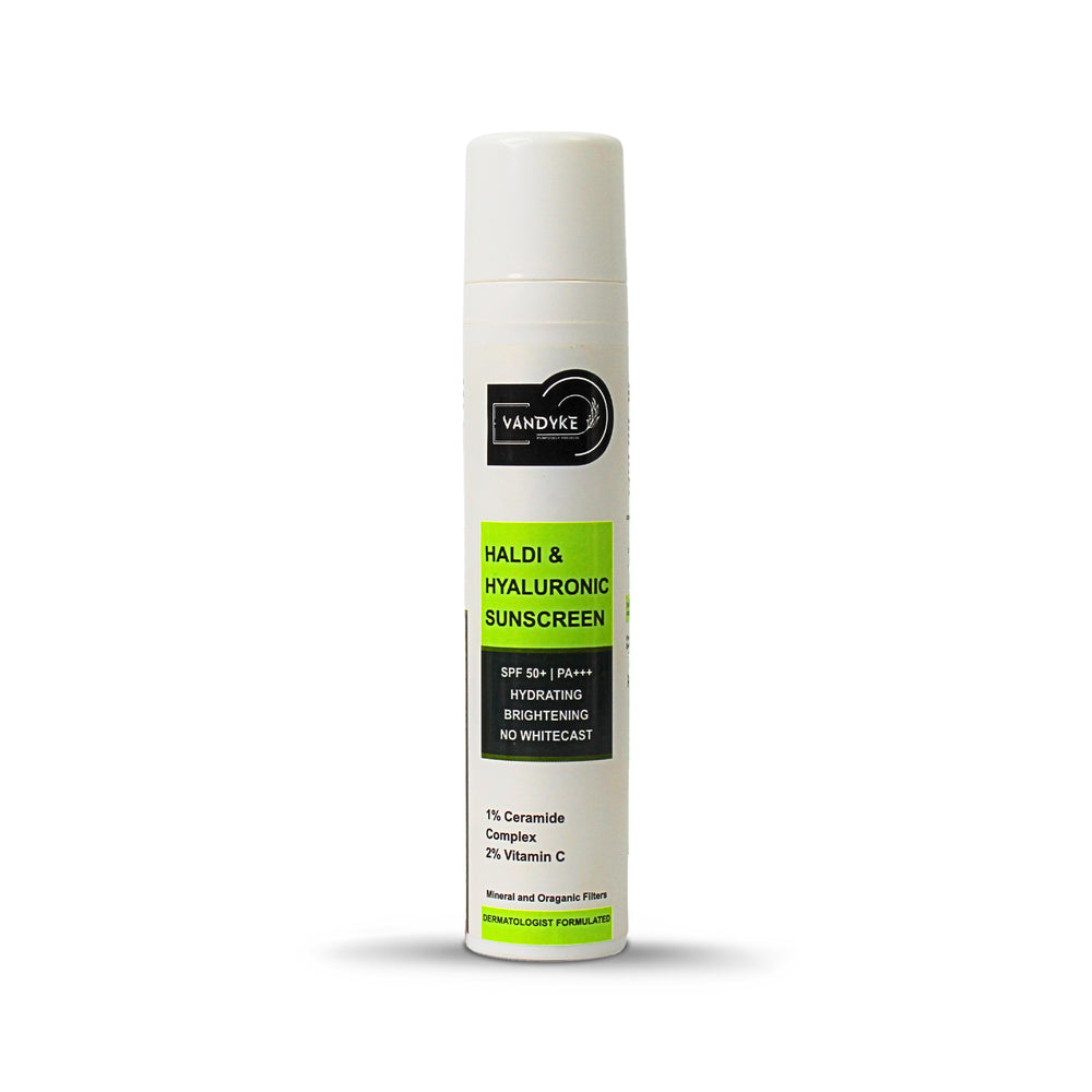Vandyke Haldi & Hyaluronic Acid Sunscreen with 1% Hyaluronic Acid & Ceramide Complex & Vitamin C, 50gm
